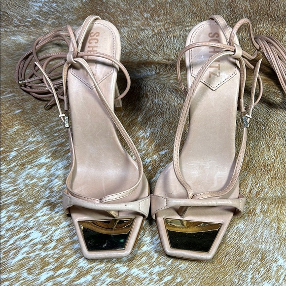 GUC SCHUTZ US 5.5B Tan Stiletto Heel Ankle Wrap Leather Stiletto Sandal Summer - Picture 2 of 15